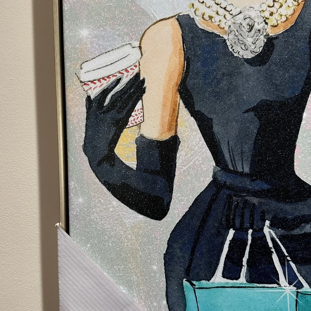 Oliver Art Audrey Hepburn Framed Canvas Wall Art Glitter Bubblegum 16x24 New